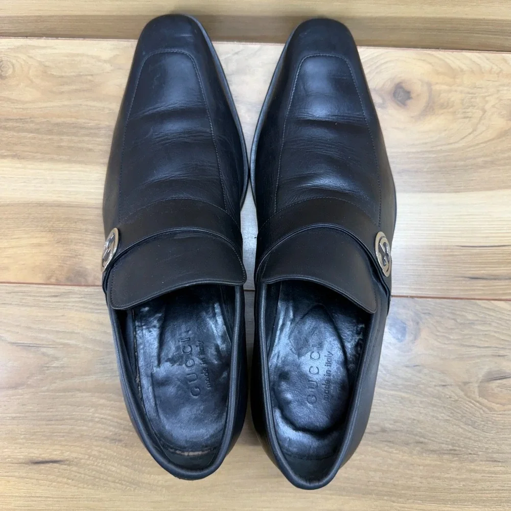 GUCCI Broadwick GG Medallion Mens 10.5 D Black Leather Square Toe Dress Formal